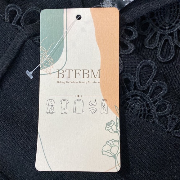 BTFBM Black Bodycon Balloon Sleeve Sweater Dress Size Large - Picture 5 of 6